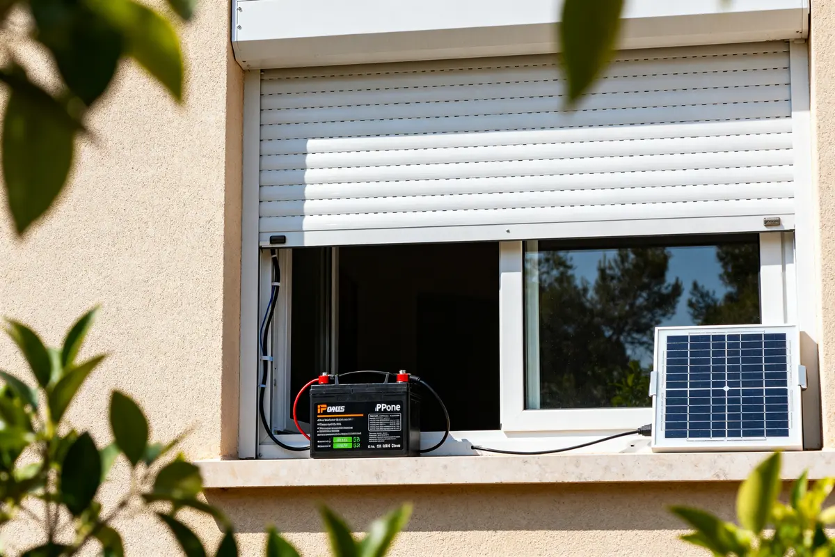 Volet roulant solaire avec panneau et batterie exposant un inconvénient du volet roulant solaire