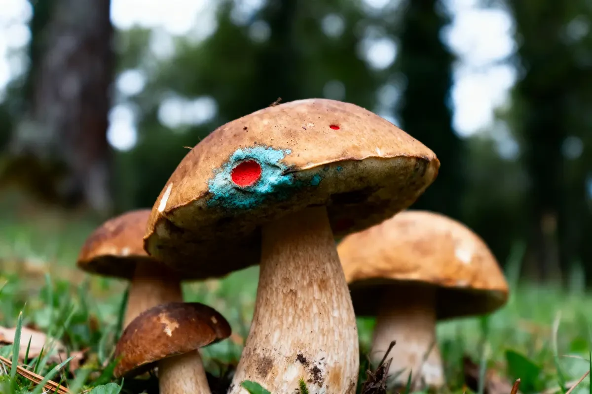 Cèpes non comestibles avec marques colorées dans la forêt en gros plan photos de cèpes