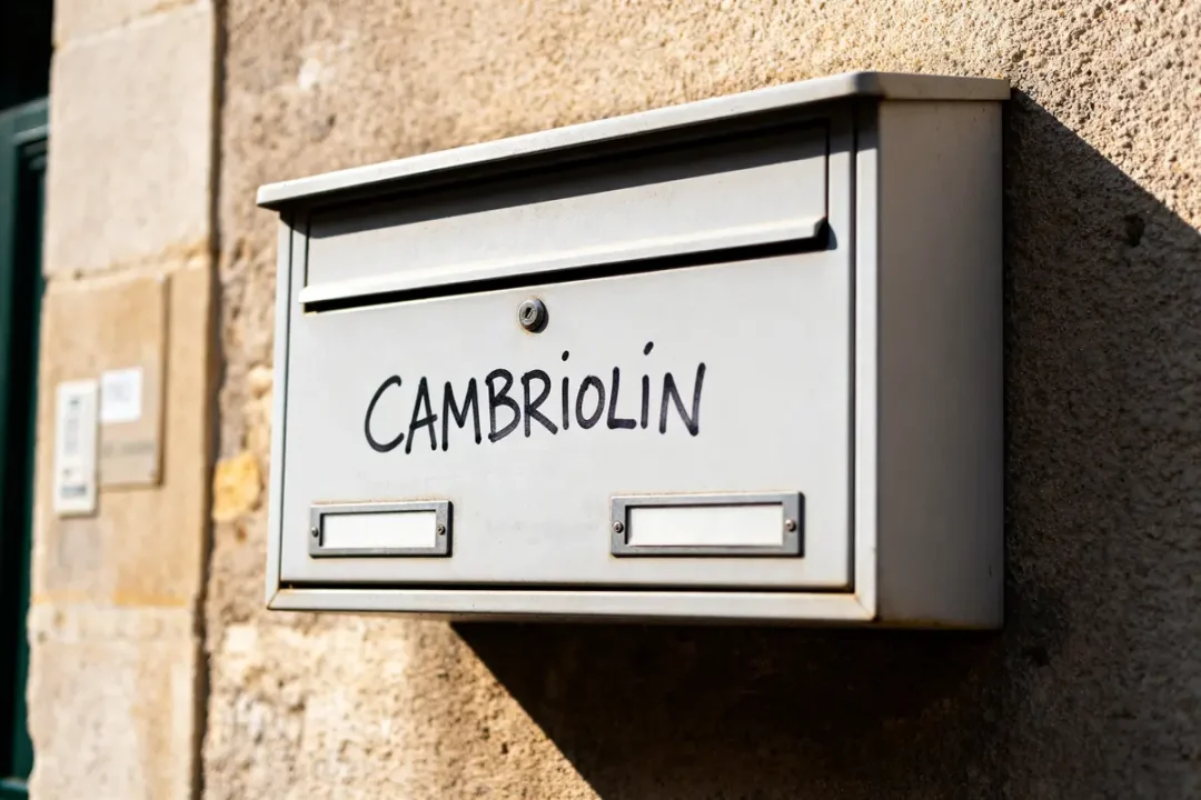 Boîte aux lettres avec graffiti Cambriolín signe de cambriolage roumain.